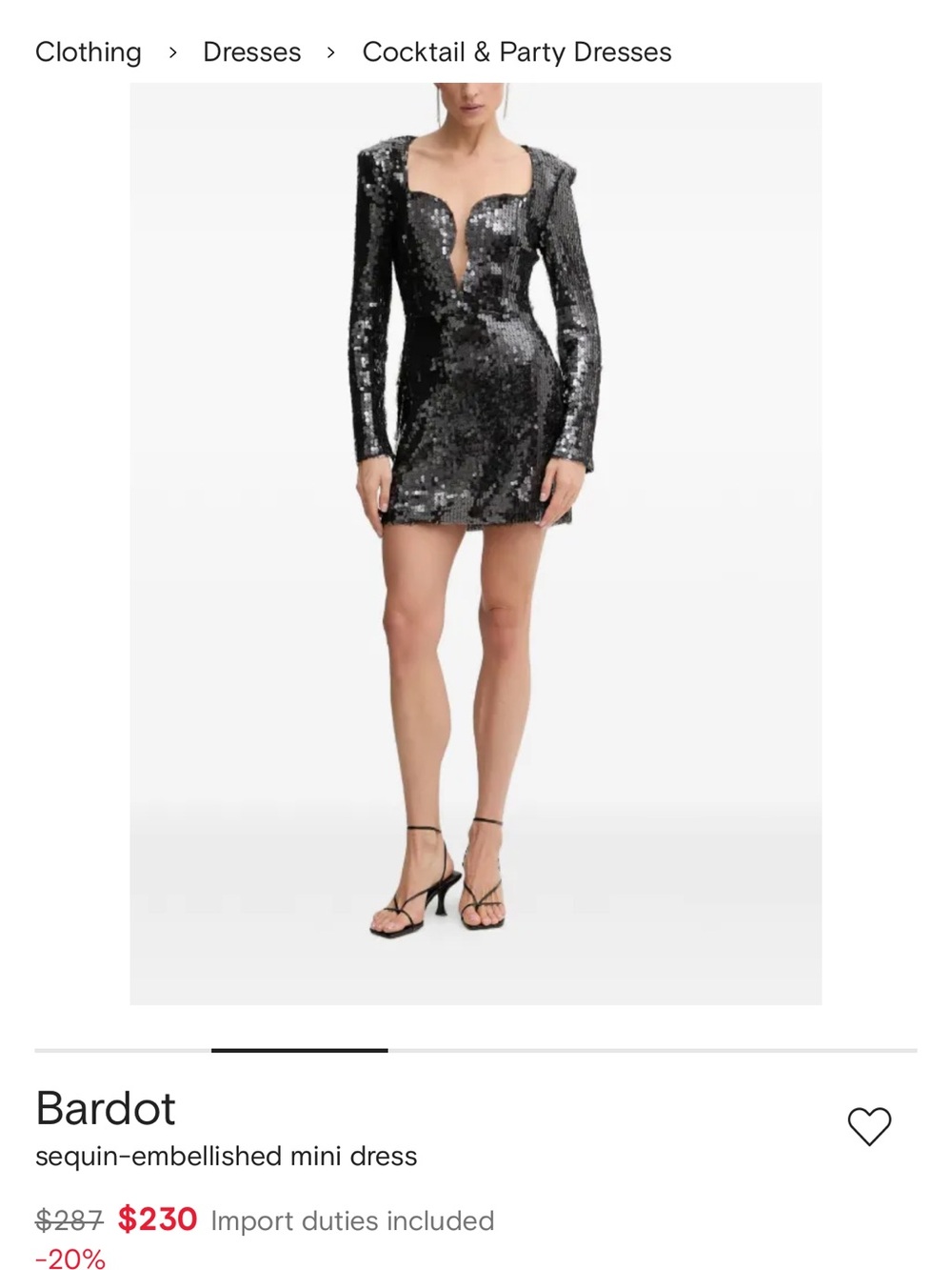 Bardot Black Sequin Mini Dress with Sculpted Neckline
